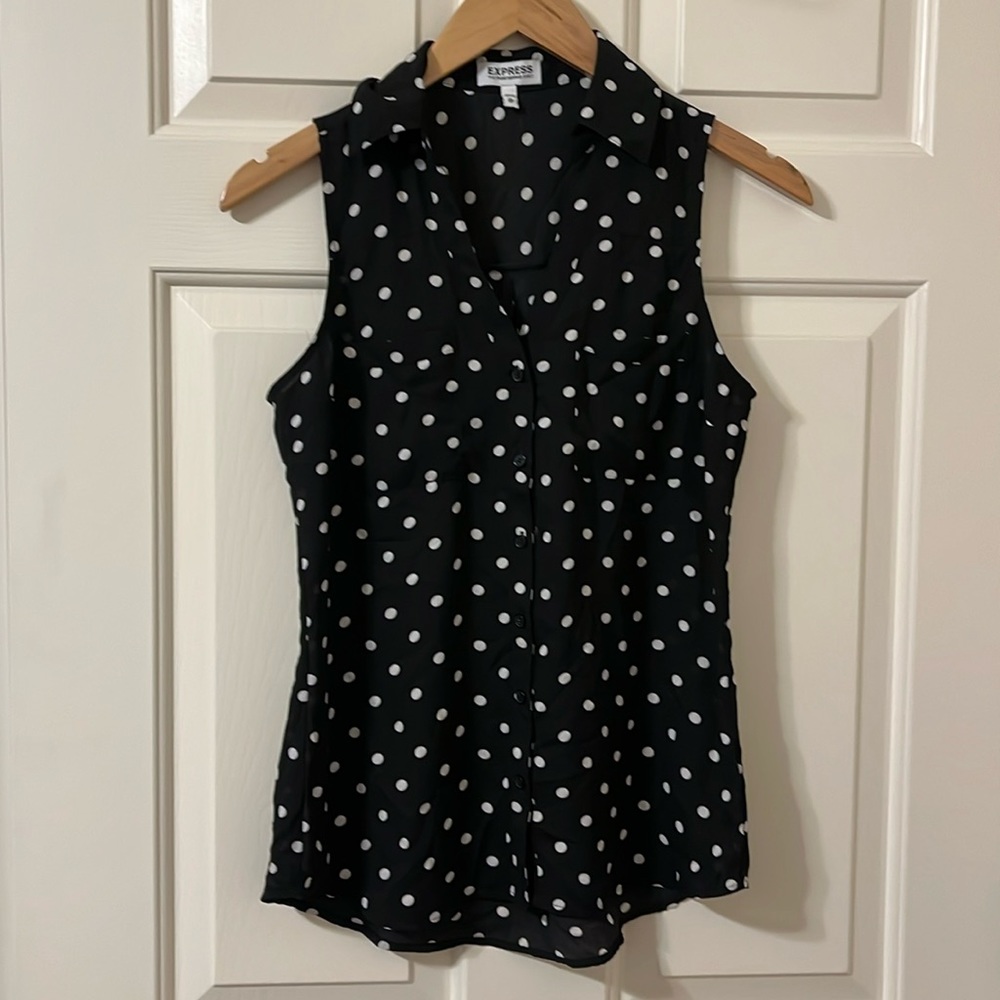 Like New Express Portofino Short Sleeveless Top Blouse Polka Dot XS S